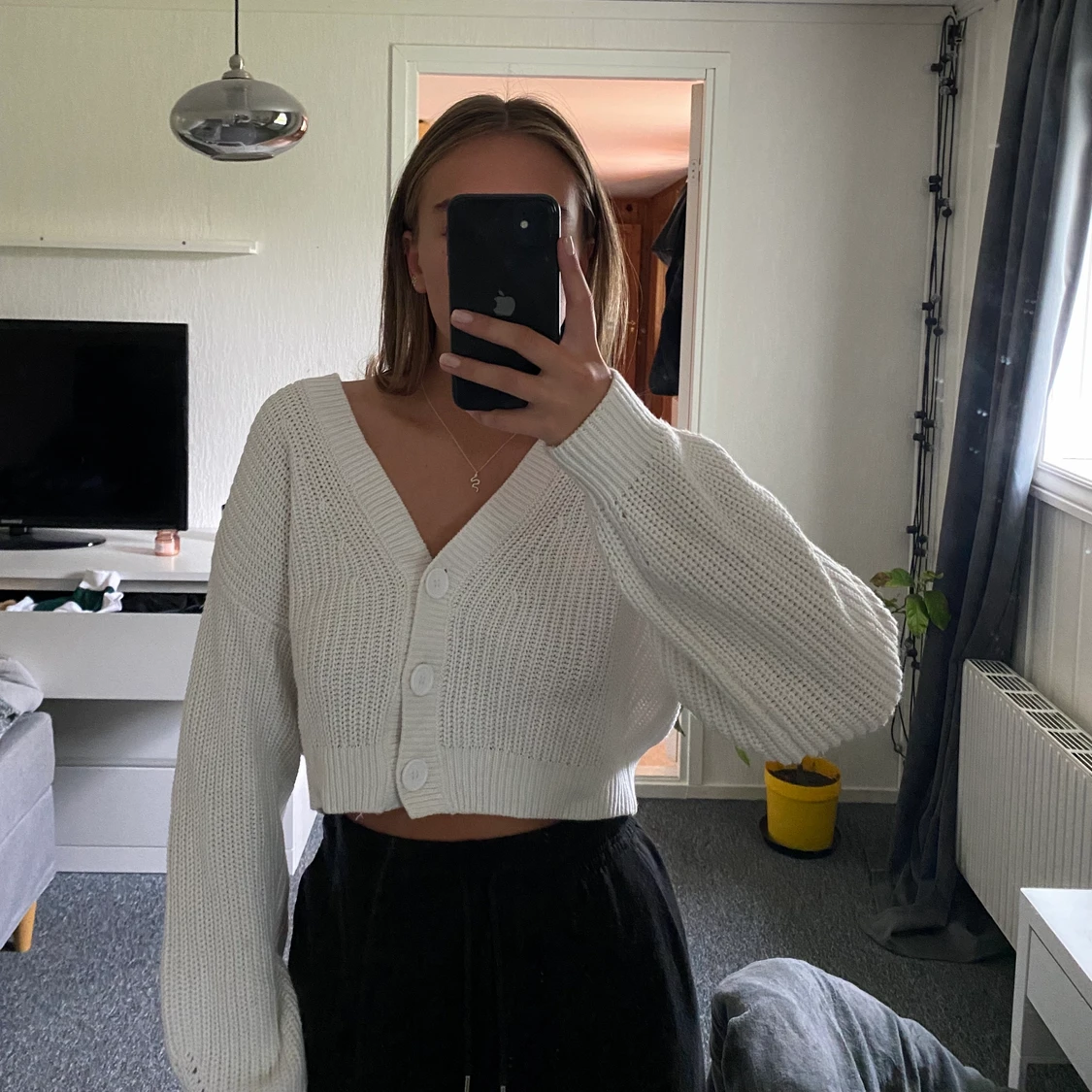 Vit stickad tröja - 90