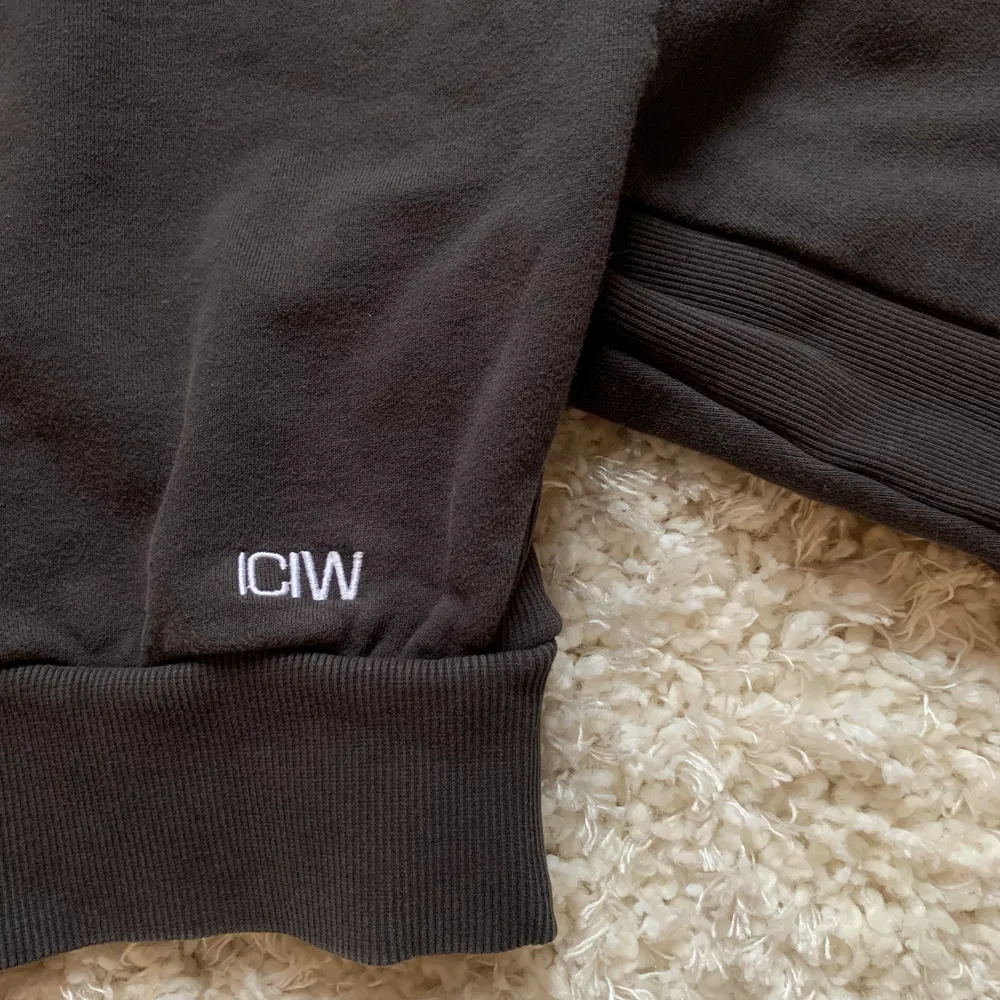 Mörkbrun croppd tröja från ICIW. Skön å träna i när de lite kallt inne på gymmet. Lite slitningar men inget märkvärdigt. Storlek Xs jag är 160 lång. Köparen står för frakt. . Hoodies.