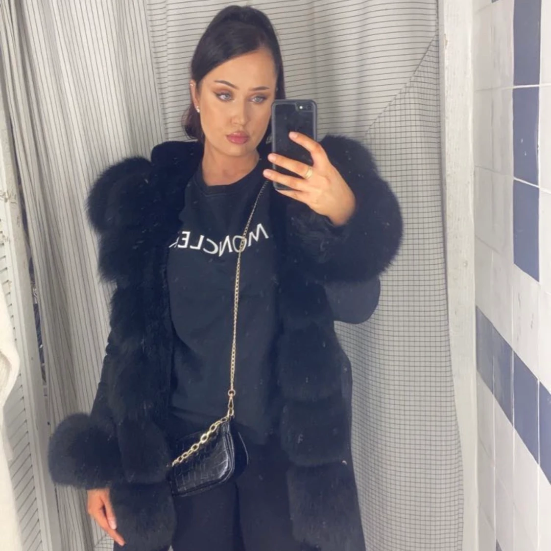 Garoff parkas jacka äkta päls svart  - 90