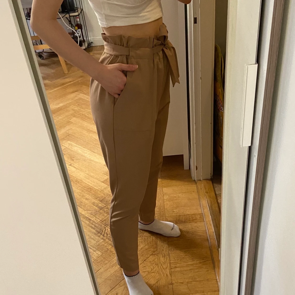 Beige dress pants with bow tie  - 90