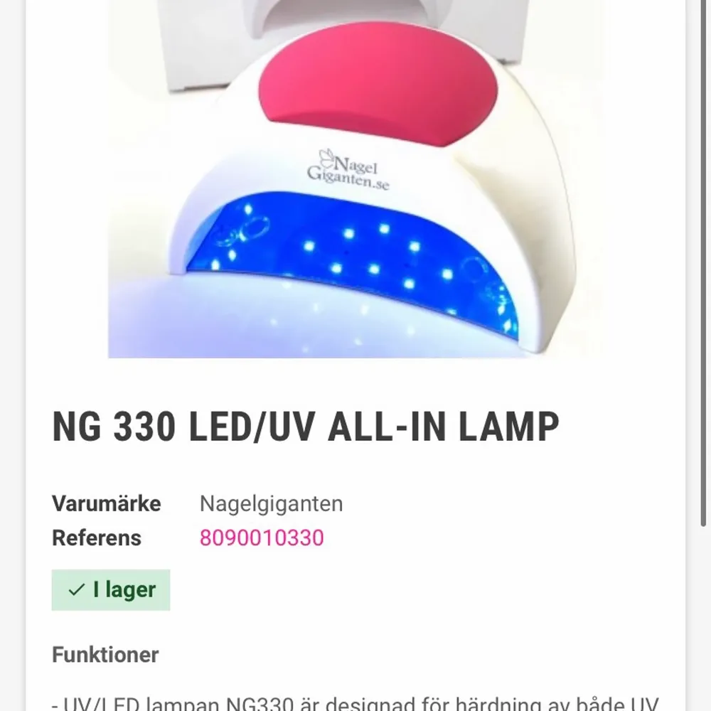 Säljer en UV-lampa från Nagelgiganten. Nypris är 999, säljer den för 500. Använd fåtal gånger och är i jättebra skick. Övrigt.