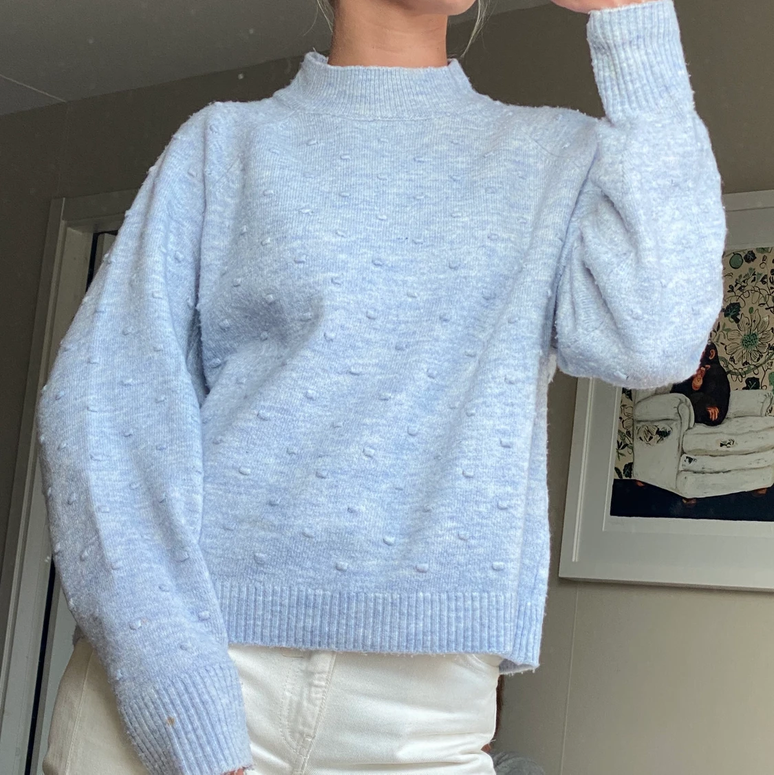 Babyblå stickad tröja - 90