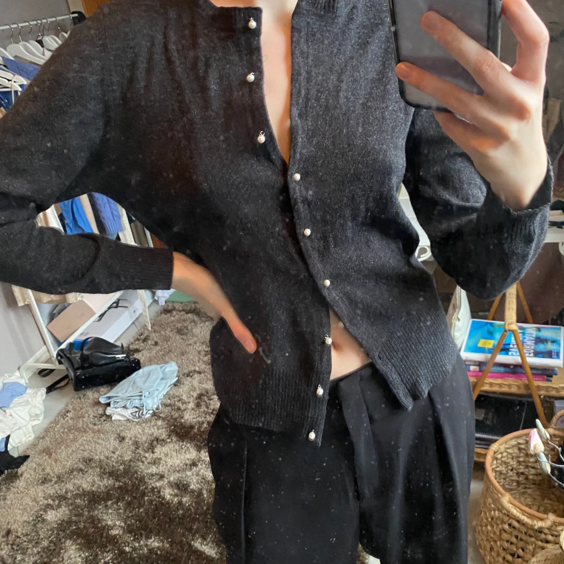 Svart/grå stickad tröja/kofta - 90