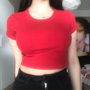 Röd topp - Har aldrig använt den, visste inte ens att den fanns i min garderob. Vet inte vart jag har köpt den ifrån men tror det var New Yorker. Storlek L. Passar alla årstider. Kan fraktas (kunden är ansvarig för fraktpriset)