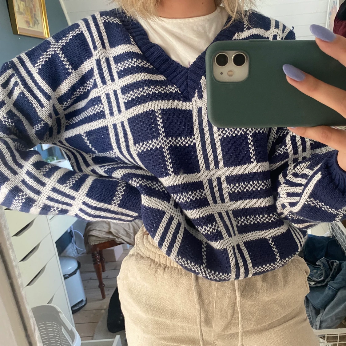 blå stickad tröja! - 90