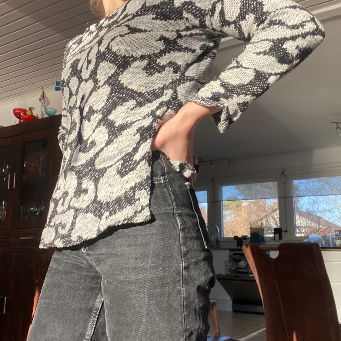 Stickad asos tröja med svart och vit mönster - 90