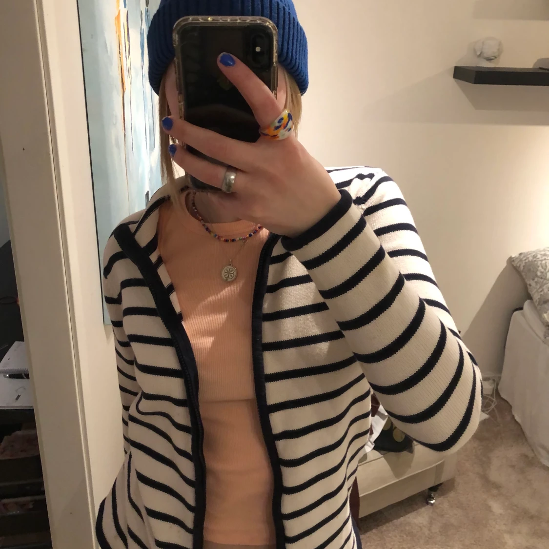 Randig zip tröja, strl 36 - 91