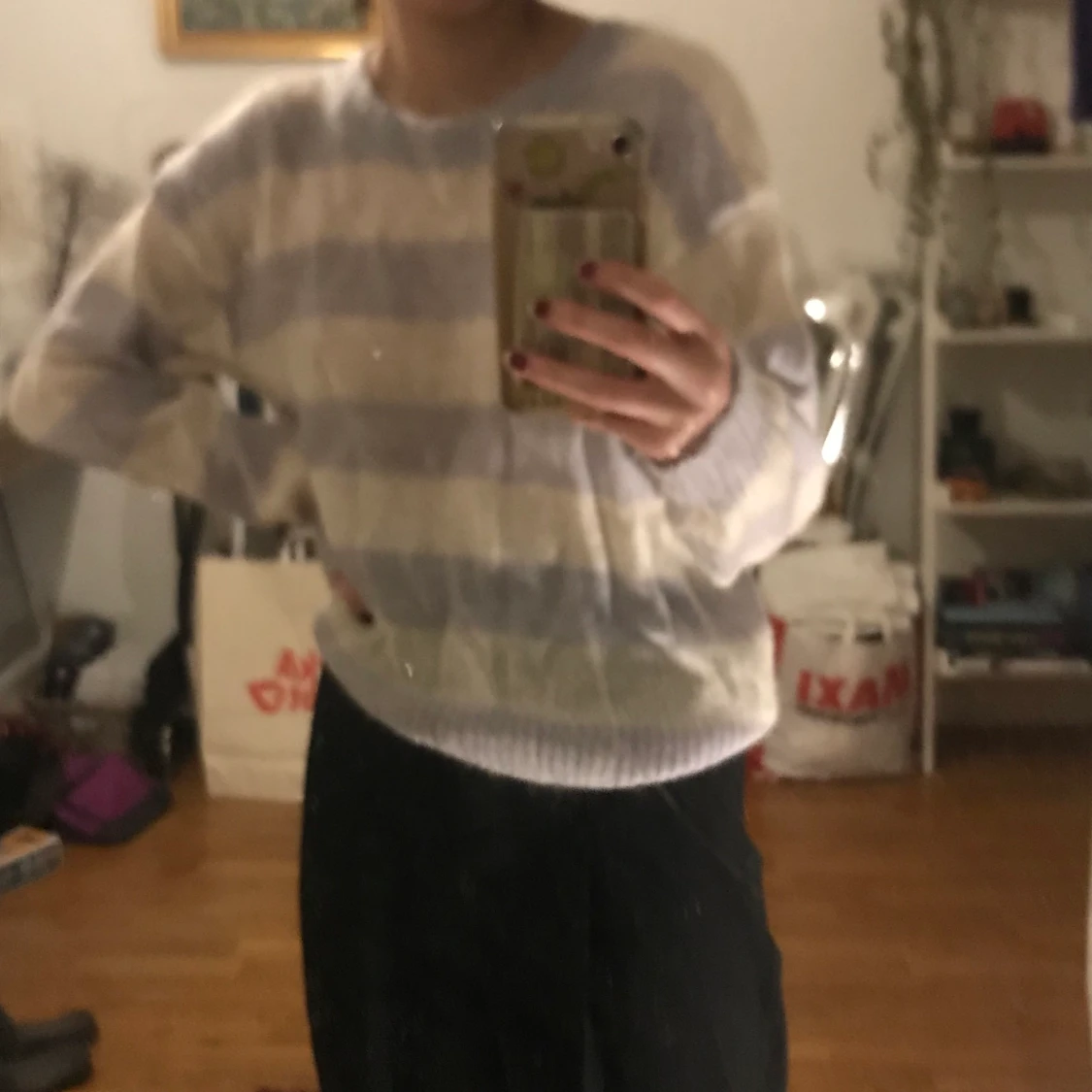 Lila och vit randig tröja  - 90