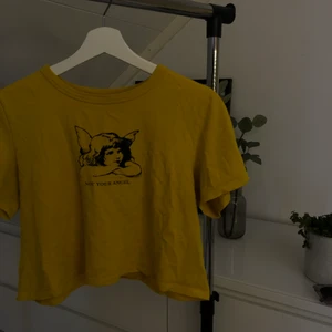 Söt t-shirt med coolt tryck!  - En snygg gul croppad t-shirt från junkyard med coolt häftigt tryck! Köpt för ett par år sedan så tror ej denna finns kvar att köpa på internet. ⚡️⚡️⭐️ frakten ingår inte. Skriv ifall du har någon fråga eller fundering. 💓💖