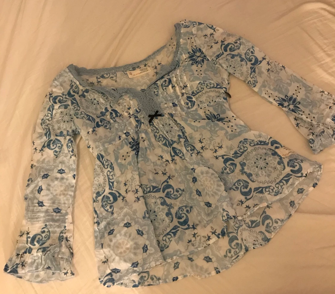 Molly, XS, blå, mönstrad blus