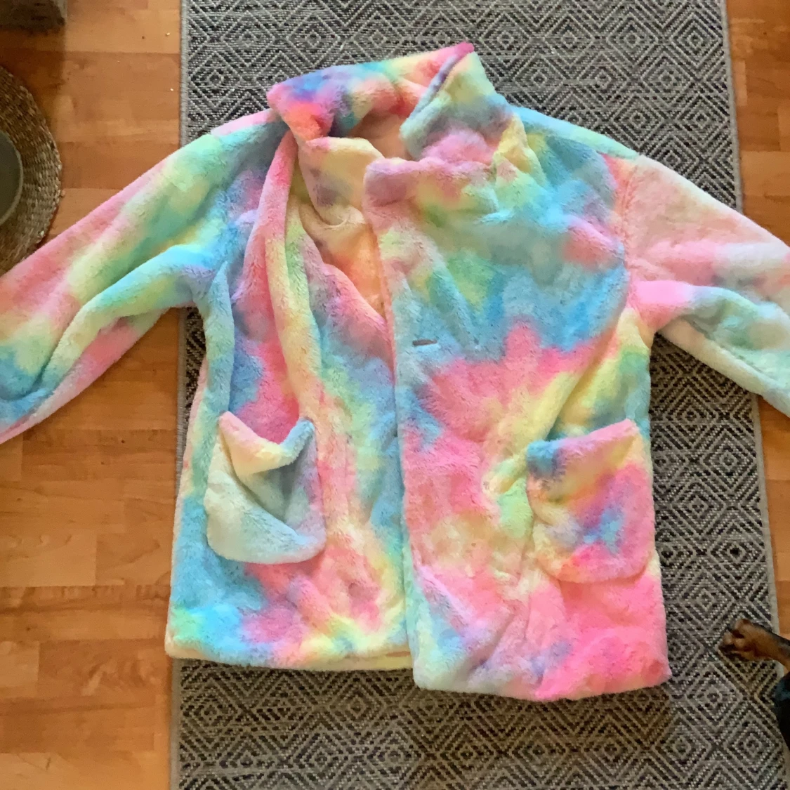 Faux fur multicolored fluffy jacket - 90