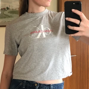 Calvin Klein T-shirt - Grå croppad T-shirt från Calvin Klein storlek M, enligt mig snarare en S! Köpt förra våren från Zalando men har inte använt den lika mkt som jag önskar. Möts upp i Stockholm C (kan ev skickas) Skriv vid intresse!🥰😍