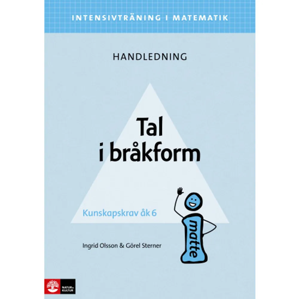 Intensivträning i matematik är ett material för elever som av någon anledning har missat grundläggande begrepp. Dessa elever kan genom en intensivinsats få möjlighet att hämta upp kunskaper, knäcka en viktig matematisk kod och vara med på banan igen! Intensivträning i matematik innebär att en elev får kompletterande undervisning under en begränsad tid, utöver undervisningen i klassen. Arbetsgången ger eleven möjlighet att använda språket, generalisera och utveckla inre bilder som stöd för det abstrakta tänkandet. Till varje elevhäfte finns en handledning med aktiviteter, uppgifter och utmanande frågor. Handledningen har en tydlig arbetsgång som man kan följa vid varje träningstillfälle. Arbetsgången ger eleven möjlighet att använda språket, generalisera och utveckla inre bilder som ett stöd för det abstrakta tänkandet. Under 2020 kommer häftena som intensivtränar:* Tal i bråkform* Tal i decimalform* Tal i procentform* Algebra* Tabellkunskaper* Räknemetoder* Textuppgifter    Format Häftad   Omfång 39 sidor   Språk Svenska   Förlag Natur & Kultur Läromedel   Utgivningsdatum 2019-05-10   Medverkande Görel Sterner   Medverkande Kari Wahlström   Medverkande Eva Berg   ISBN 9789127438378  . Böcker.