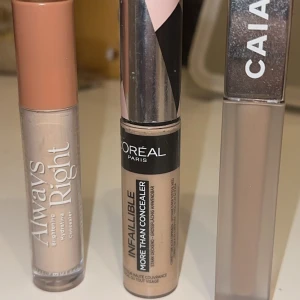 Concealers från L'Oréal, CAIA och makeup mekka - Säljer tre concealers: L'Oréal Paris Infallible More Than Concealer, CAIA Cosmetics It's Iconic Concealer i nyans 3N, och makeup meka Brightening Hydrating Concealer. Alla är nya och testad en gång då färgen inte passade mig. Säljer alla för 200💕 priset kan diskuteras 