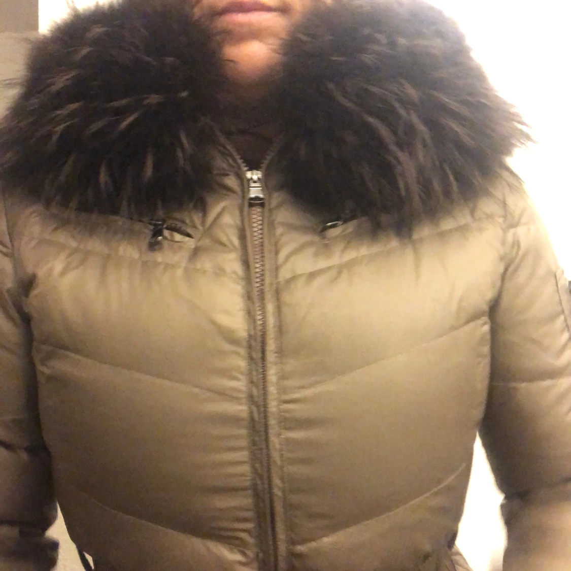 Brun dunjacka med pälskrage