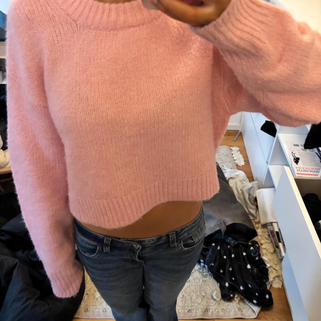 Rosa stickad croppad tröja - 1