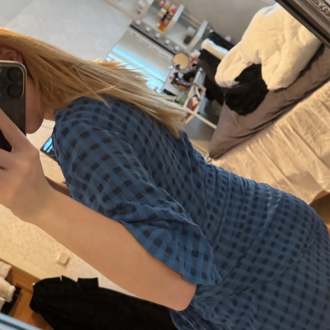 Blå rutig omlottklänning - 2