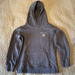 Blålilla hoodie från GANT - Säljer en snygg och bekväm grå hoodie från GANT. Den har en klassisk design med känguruficka och GANT-logga på bröstet. Perfekt för både skola och fritid. Passar bra till höst och vår!