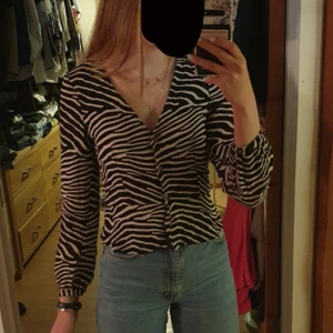 Zebramönstrad topp från H&M - Säljer en snygg zebramönstrad topp från H&M. Toppen har en v-ringad design med långa ärmar och knappar framtill. 