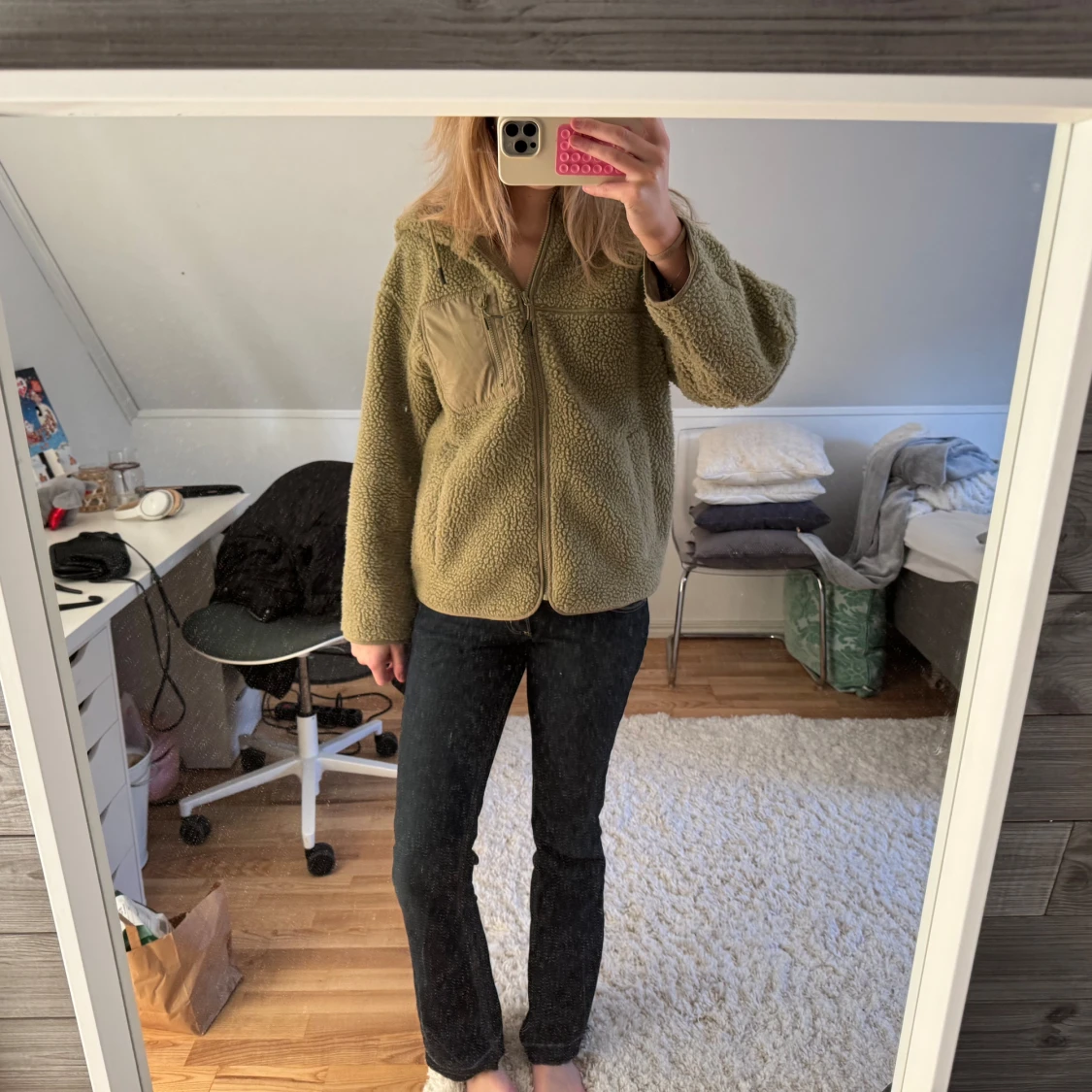 Grön teddyjacka med huva - 91