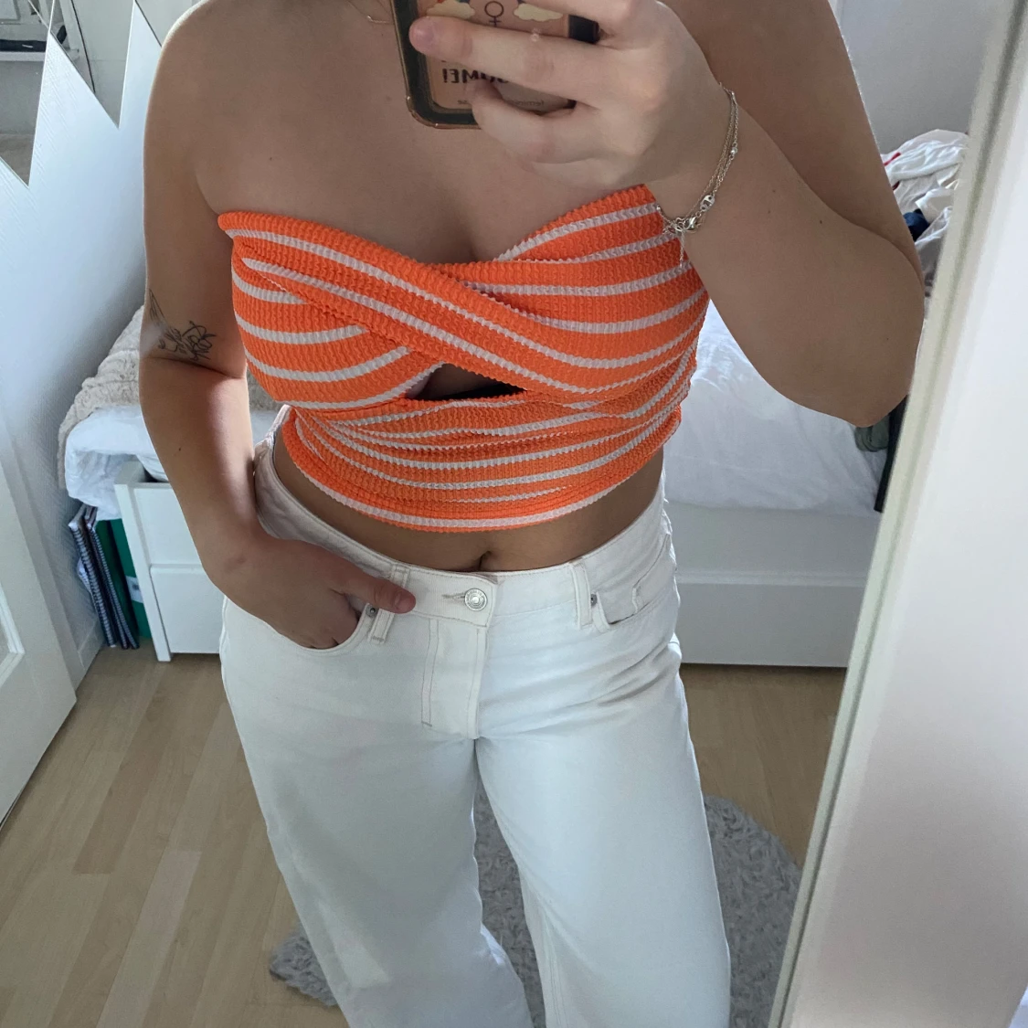 Orange och vit randig tubtopp