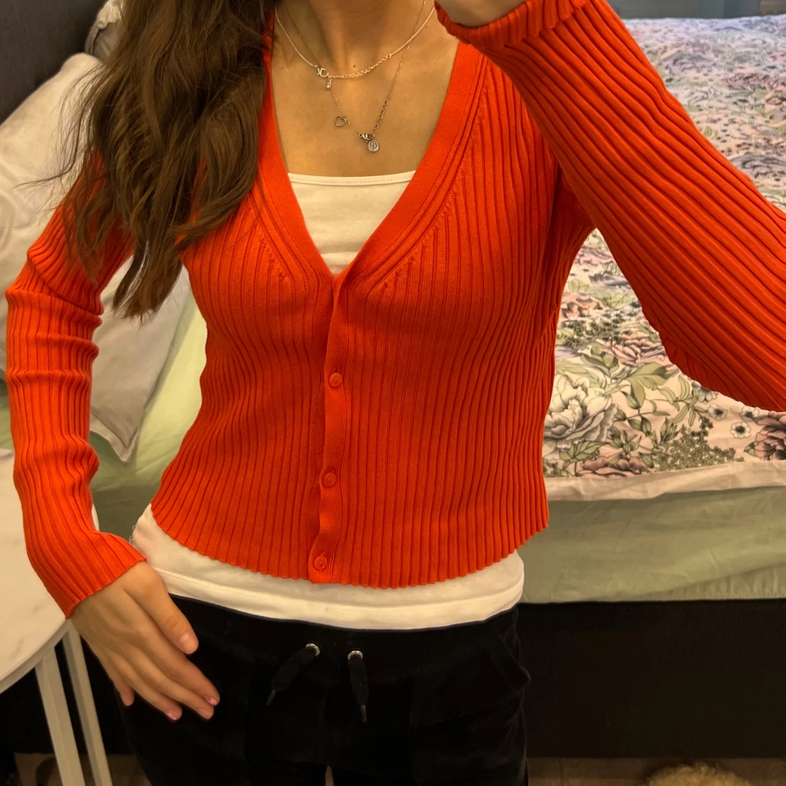 Orange/röd ribbad kofta från H&M