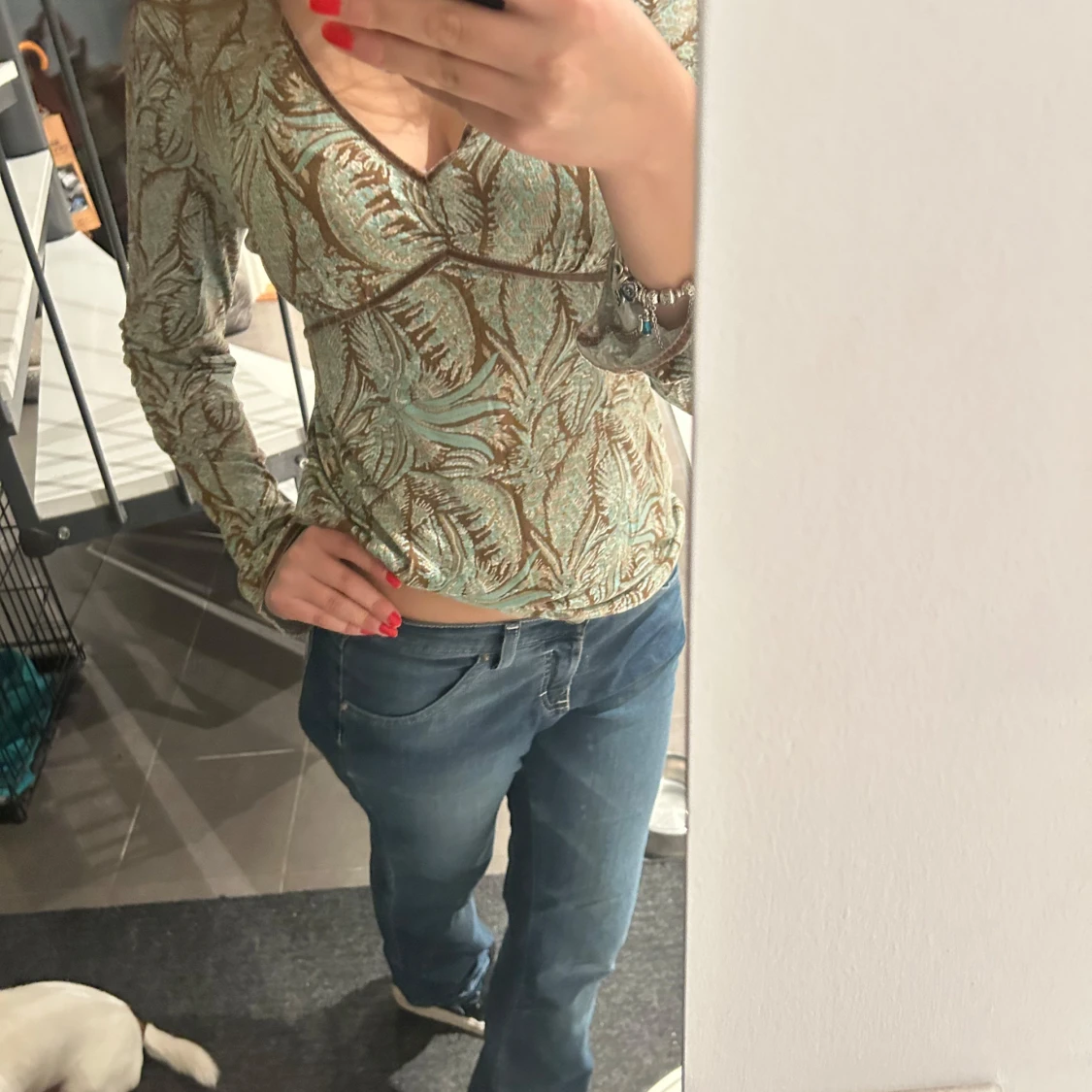 Mönstrad långärmad topp - 91