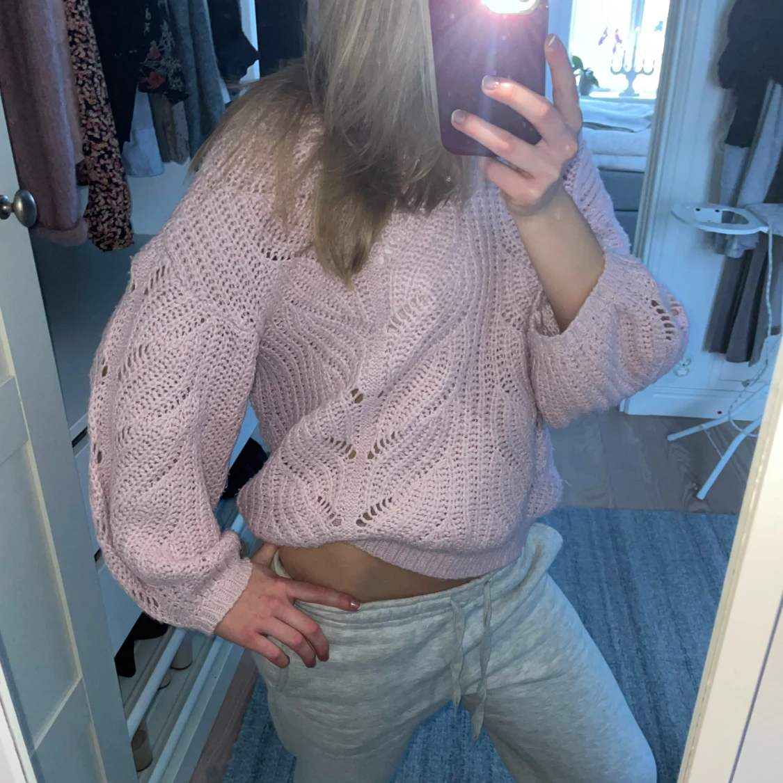 Rosa stickad tröja - 90