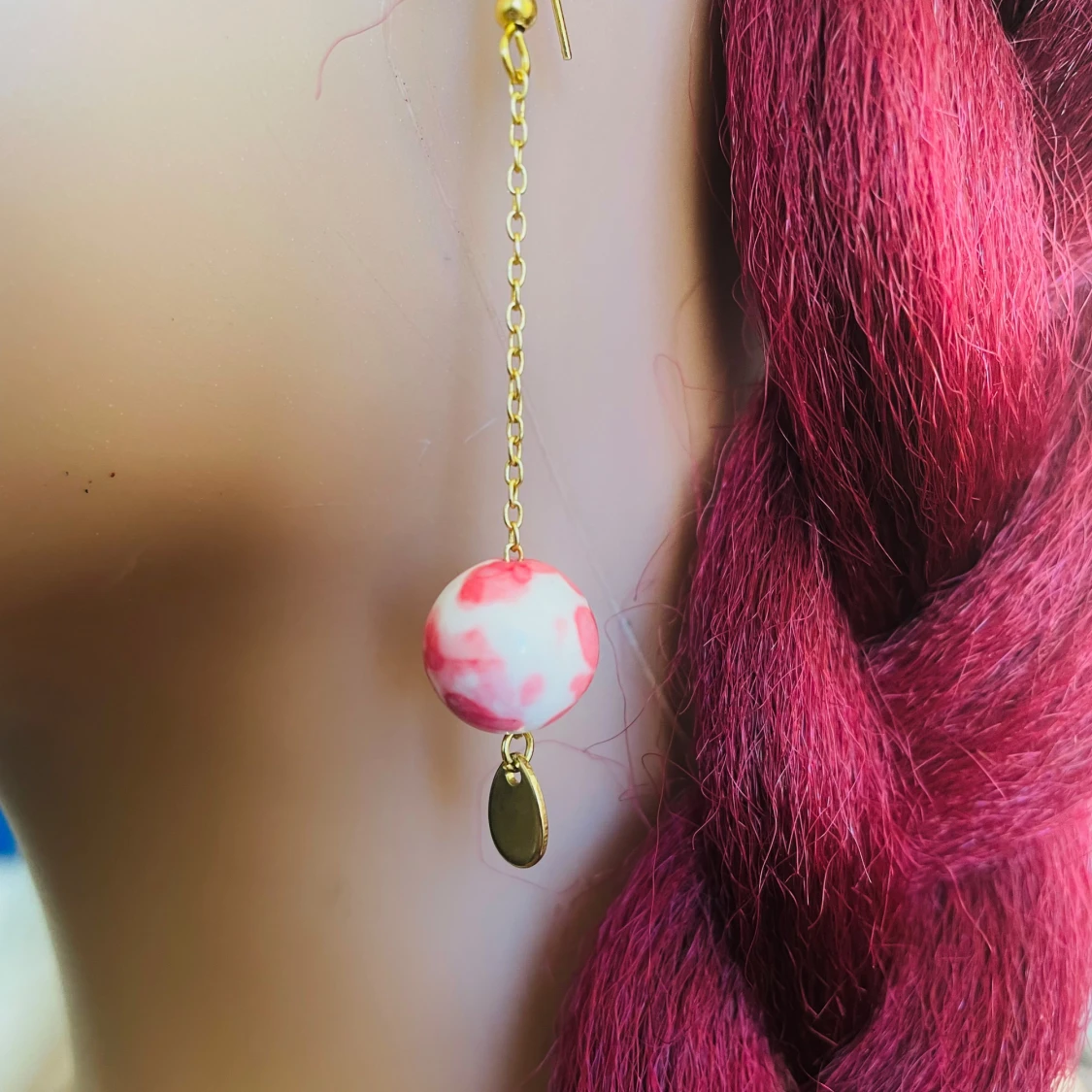 By prisförslag- 1 st Långt örhänge med rosa och vit pärla - 2