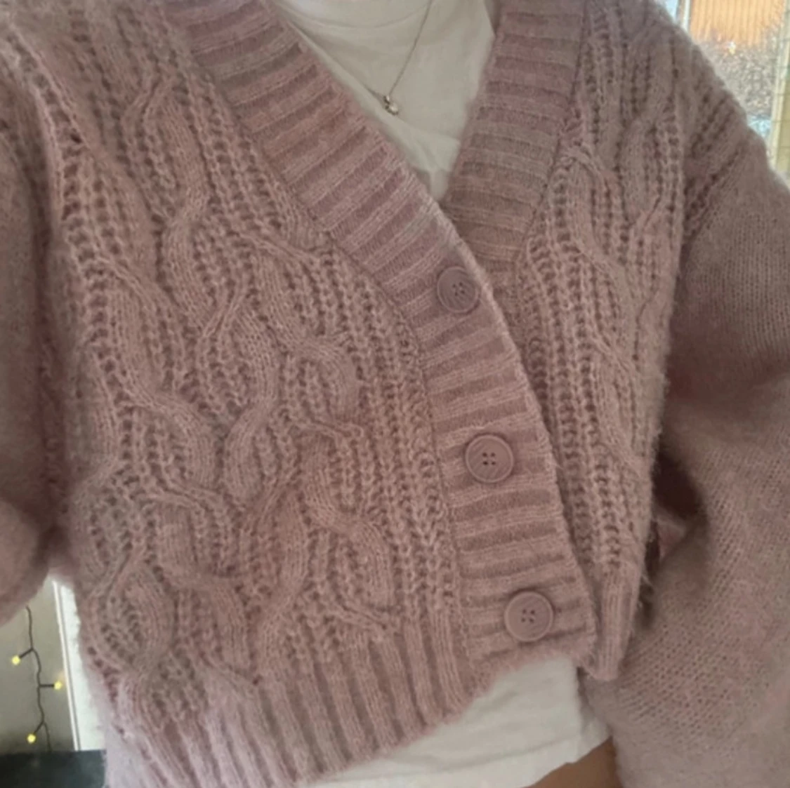 Rosa stickad kofta - 90