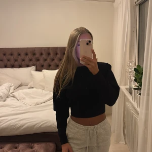 Svart croppad tröja - Säljer en svart croppad tröja med långa ärmar. Perfekt för en avslappnad stil och kan enkelt matchas med olika outfits.