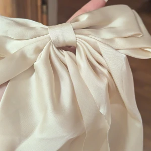 Elegant beige rosett hårklämma - Säljer en superfin beige rosett i ett mjukt och glansigt material. Perfekt för att piffa upp vilken outfit som helst! 