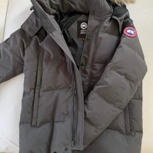 Grå dunjacka från Canada Goose - Säljer en grå dunjacka från Canada Goose i mycket bra skick. Jackan har en avtagbar huva med pälsdetaljer och en praktisk dragkedja med knappar framtill. Perfekt för kalla vinterdagar med sin varma och skyddande design. Den har långa ärmar och två stora fickor framtill. Passar både till vardags och mer formella tillfällen. Köpt på NK för 2 år sedan. Kvittot finns.  Skick 9/10 Storlek - L Nypris : 18000kr
