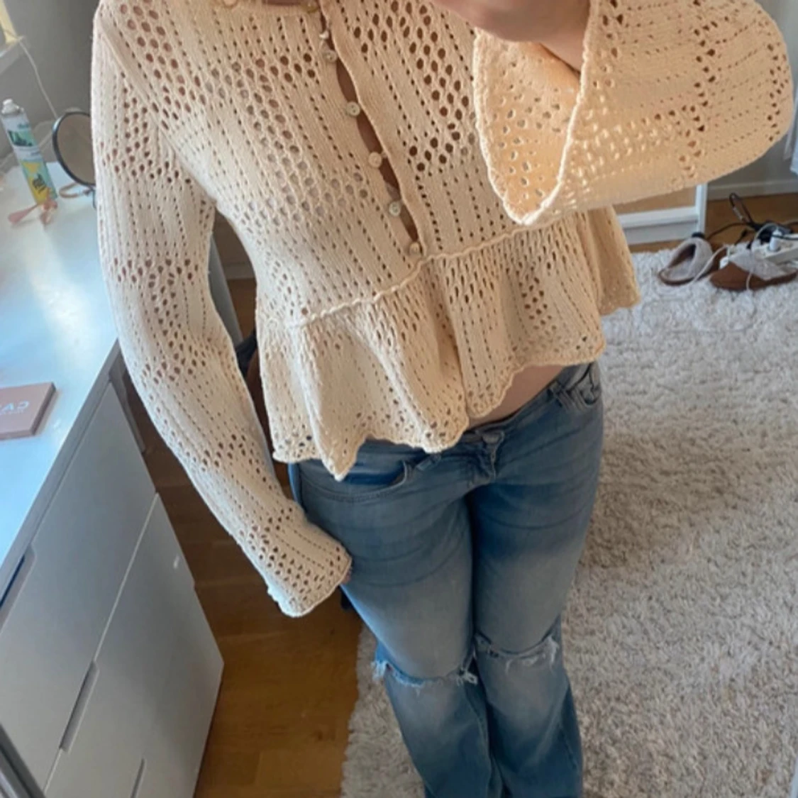 Beige stickad kofta - 90