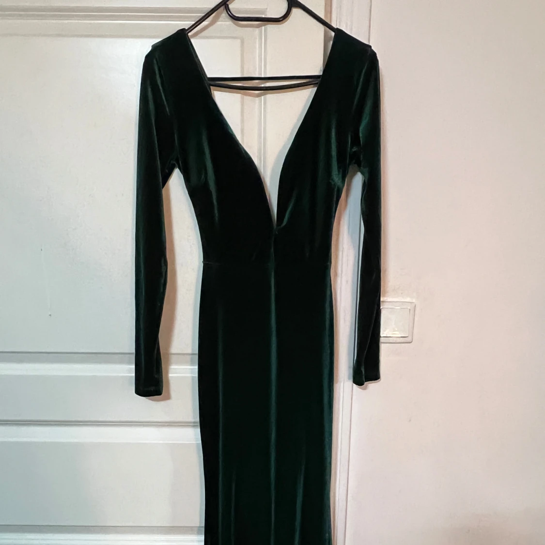 Mörkgrön sammet långklänning - 90