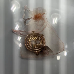 Guldigt halsband med timglas - Hermione Grangers guldiga halsband med ett unikt timglas i mitten. Halsbandet har en fin kedja och ett dekorativt lås. Perfekt för att ge en magisk touch till din outfit! Den är köpt i en liten butik som jag inte kommer ihåg vad den heter. 