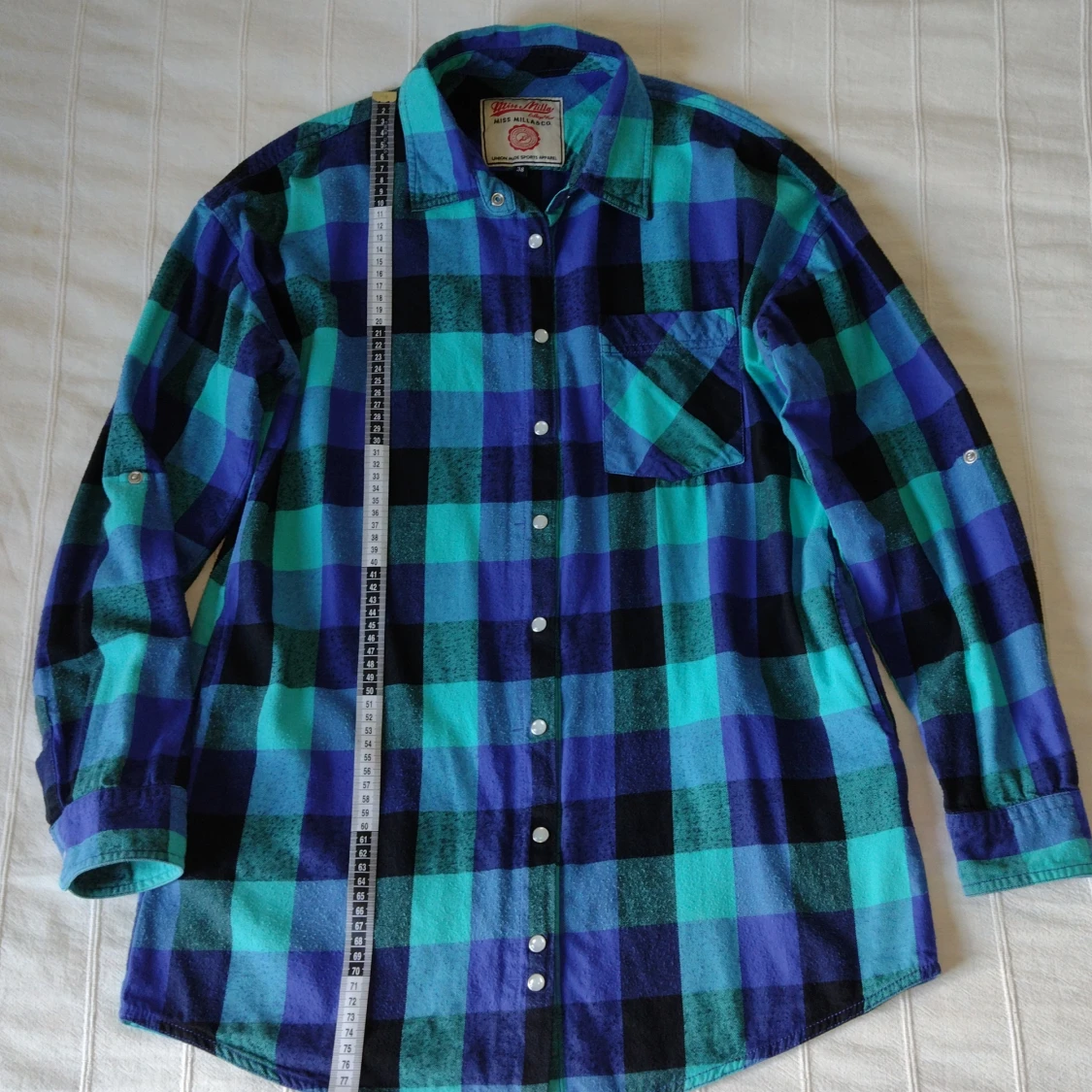 Rutig blå/turkos skorta/flanellskjorta - storlek 38 - 90-tal - 91