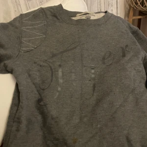 Grå sweatshirt från Tiger of Sweden - Säljer en grå sweatshirt från Tiger of Sweden med ett diskret tryck på framsidan. Tröjan har långa ärmar och en rund halsringning. Perfekt för en avslappnad stil.