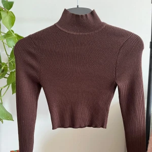 Brun croppad topp - Ribbad brun långärmad topp som är croppad 