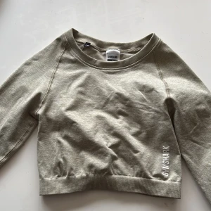 Beige tröja från Gymshark - Säljer en stilren beige tröja från Gymshark. Tröjan har långa ärmar och en bekväm passform, perfekt för vardagsbruk eller träning. Den är tillverkad i ett mjukt material som känns skönt mot huden.