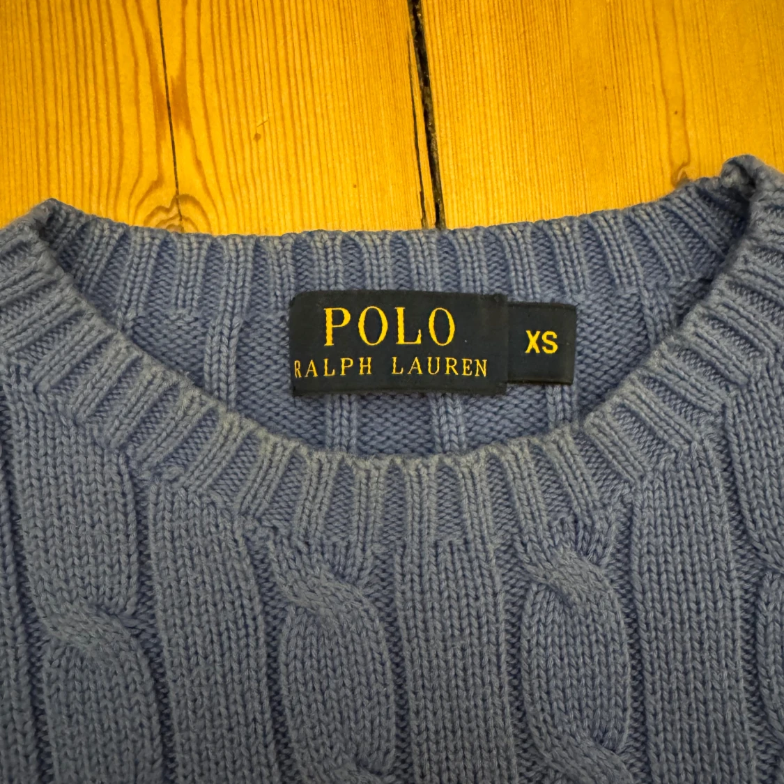 Blå Ralph Lauren kabelstickad tröja  - 3