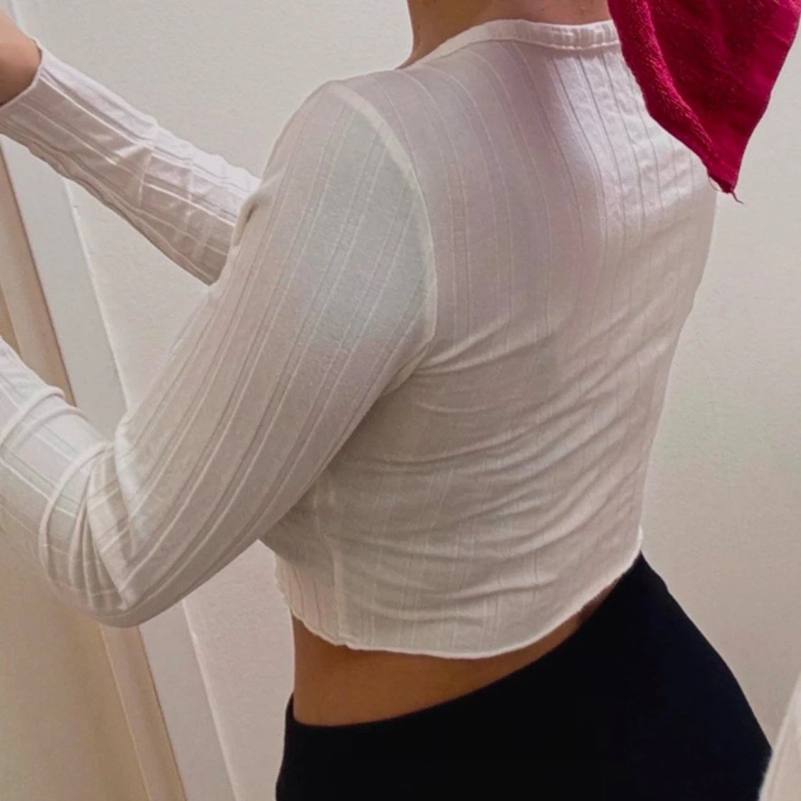 Vit ribbad croppad topp - 4