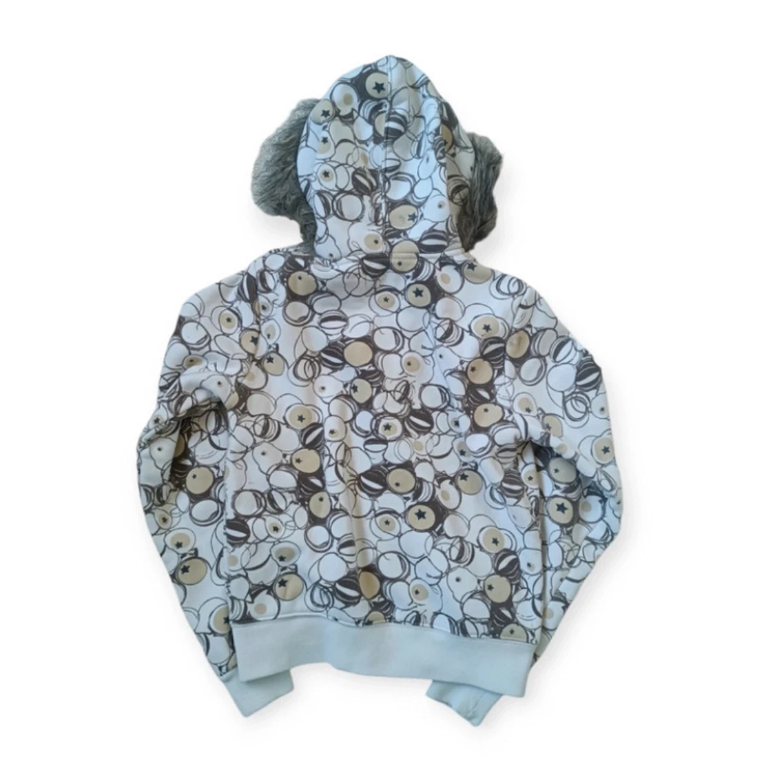 Mönstrad hoodie med päls luva  - 90