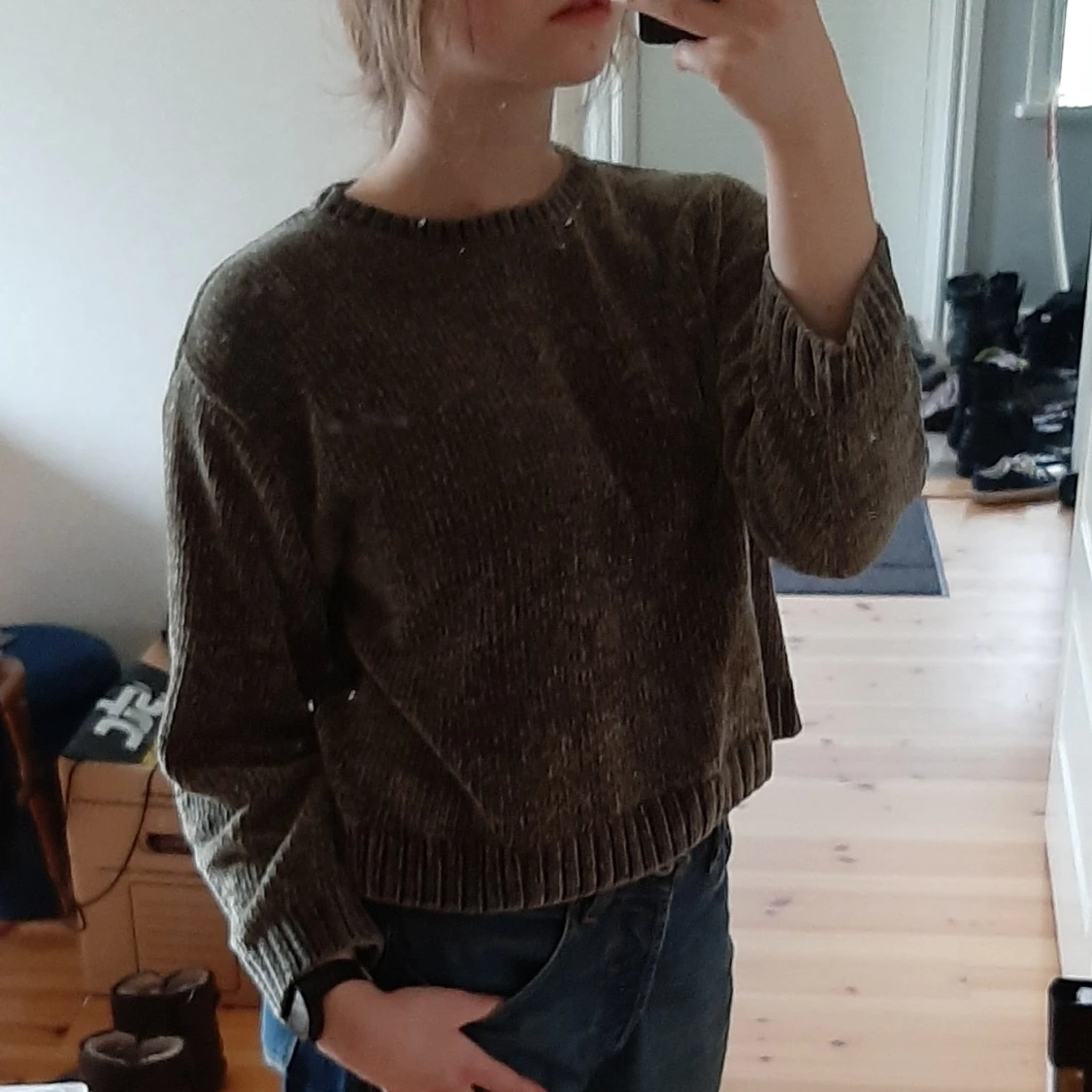 Mysig mörkgrön hösttröja - 90