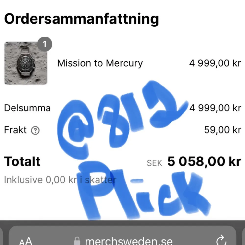 Säljer min Moonswatch för en jävligt billig peng då jag knappast använder den, klockan är i ett mycket fint skick och som sagt i princip oanvänd. Priset kan diskuteras. OBS : ENDAST SWISH. Asusteet.
