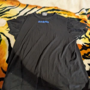 Svart t-shirt från Clique - Säljer en svart t-shirt från Clique i storlek L. T-shirten är tillverkad i 100% bomull och har en blå text på framsidan. Perfekt för en avslappnad stil.