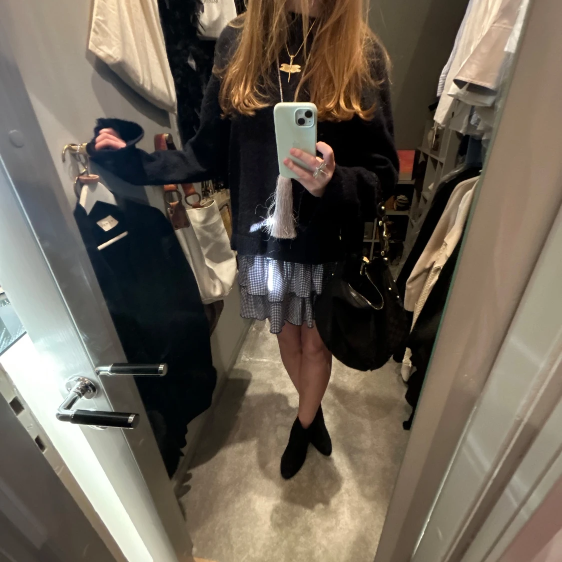 Mörkblå rutig kjol - 1