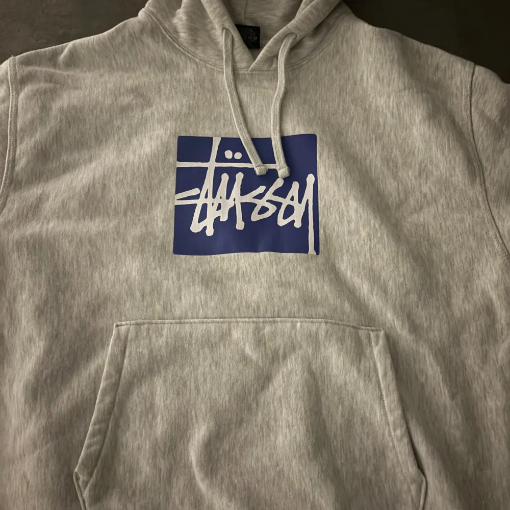 Storlek M, grå stussy hoodie. Använt en gång tvättats en gång.. Hupparit & Collegepaidat.