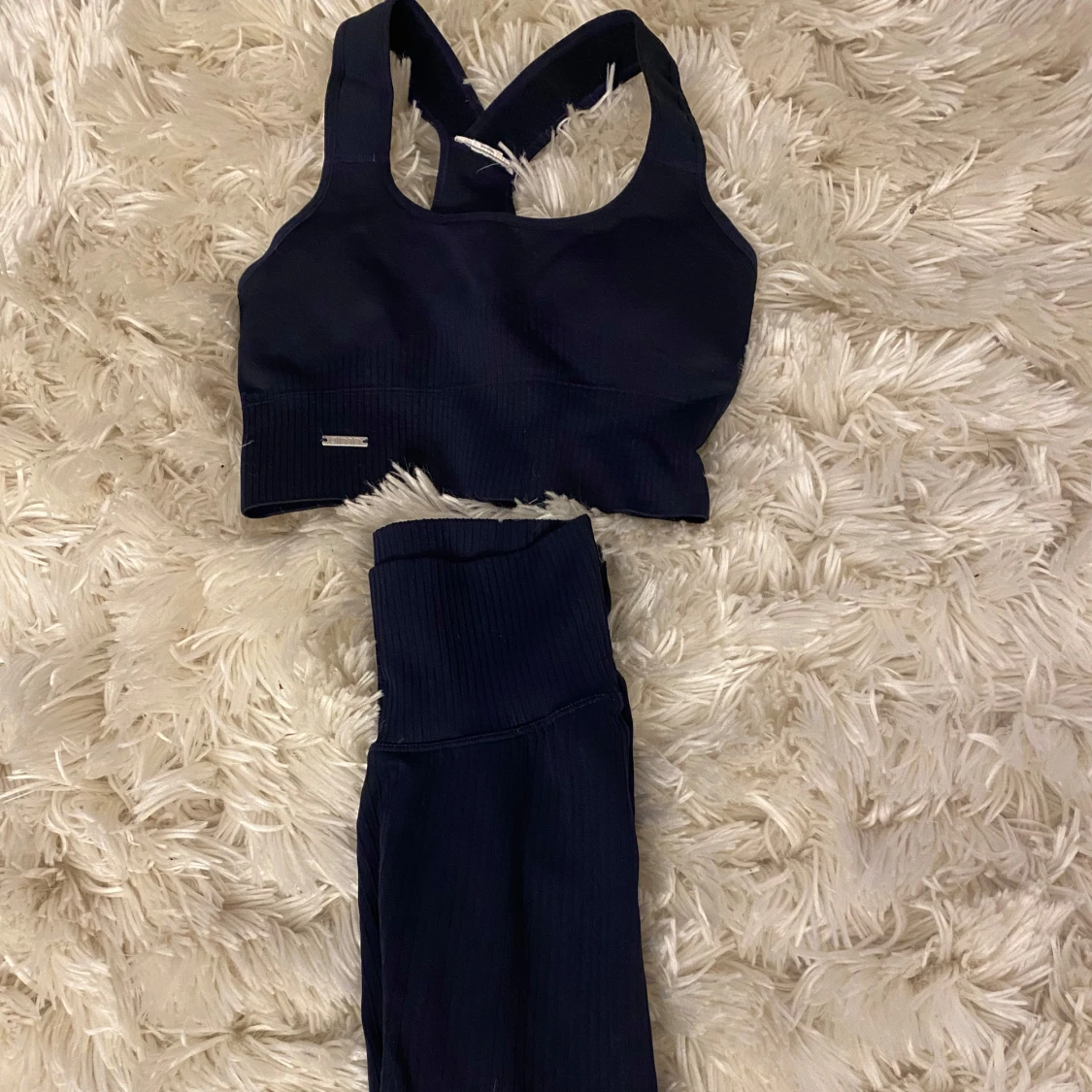 Mörkblå ribbad sportset - 1