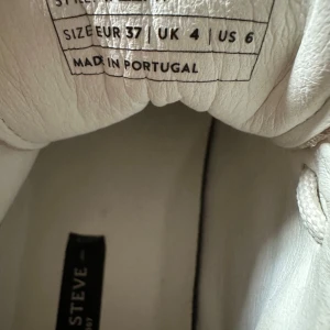 Beige sneakers från Steve Madden - Säljer ett par snygga beige sneakers från Steve Madden med vit sula och snörning. Skorna har en stilren design i mocka och textil, med märkning 'SNEAKY STEVE' på hälen. Perfekta för en trendig vardagslook.